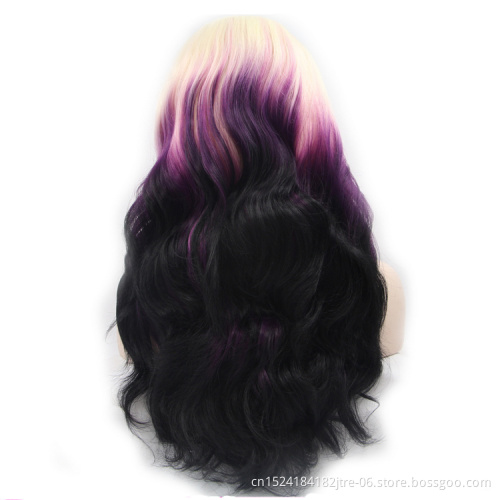 synthetic ombre blonde to purple black color wig, synthetic lace front wavy wig blonde beyonce